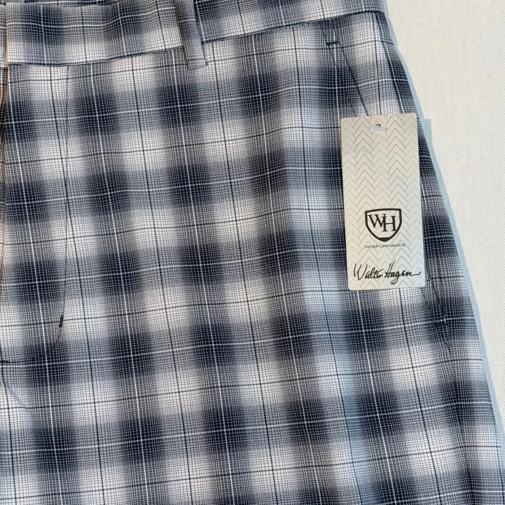 Walter Hagen Pierre Golf Shorts New Mens 34 Blue Plaid Performance Flat Front